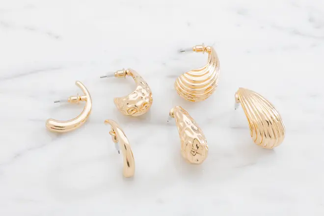 Øreringe hoop med dråbe 3 par - guld