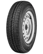 Sort radialdæk med detaljeret slidbanemønster, monteret på en sølvfarvet stålfælg med runde huller. Velegnet til trailere eller lette køretøjer. Sidevæg med mærkning og specifikationer.