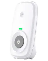 Vit Motorola-enhet med stor strömknapp, LED-indikator och kompakt, upprätt design. Passar för hemmet, troligen en smart plug eller trådlös kontrollenhet.