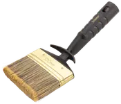 Bred pensel med naturbørster, 100 mm bredde, sort ergonomisk håndtag med greb og guldfarvet metalbånd. Perfekt til maling af store overflader.