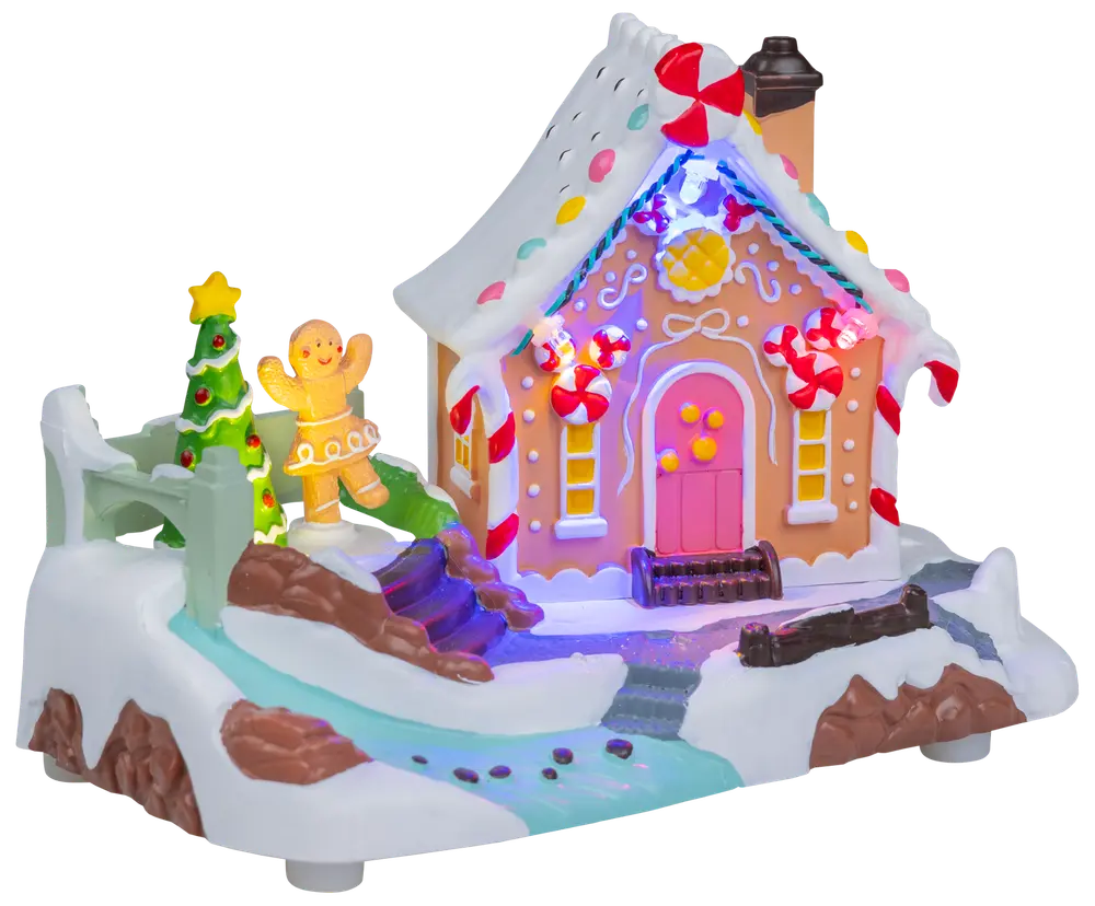 Pepparkakslandskap hus med LED 
