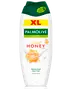 Palmolive XL duschkräm, Sweet Honey doft, 95% naturligt ursprung, återfuktande känsla. Vit flaska med grön kork, bild på honungskaka, för daglig rengöring.