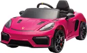 Elektrisk legetøjsbil til børn, skrigende pink, sportsvognsdesign, sort sæde, detaljerede forlygter, sidespejle og realistiske hjul. Åben top og rat, egnet til børn.