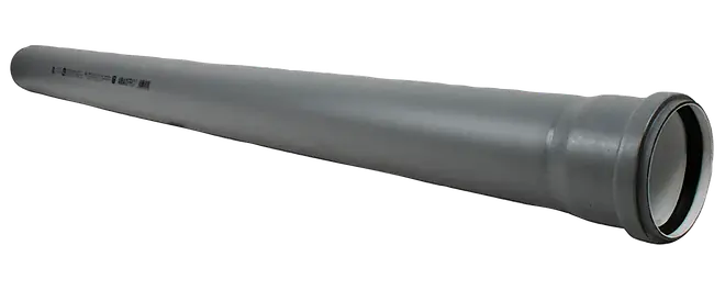 Lang grå konisk plastslange med udvidet åbning og glat overflade.