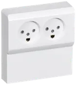 Hvid dobbelt stikkontakt til vægmontering med to runde udtag, egnet til europæiske stik. Rektangulær overflademodel, ideel til hjemmet eller kontoret.