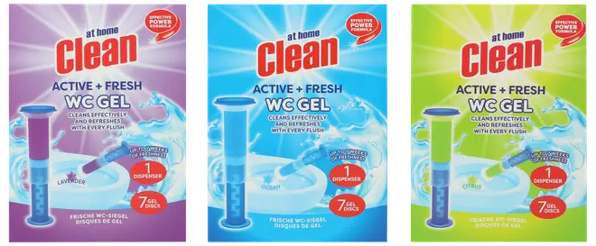 Sæt med tre toiletgelrensere i lavendel-, ocean- og citrusduft. Hver pakke indeholder én dispenser og syv gel-diske til effektiv rengøring og friskhed ved hver skylning.