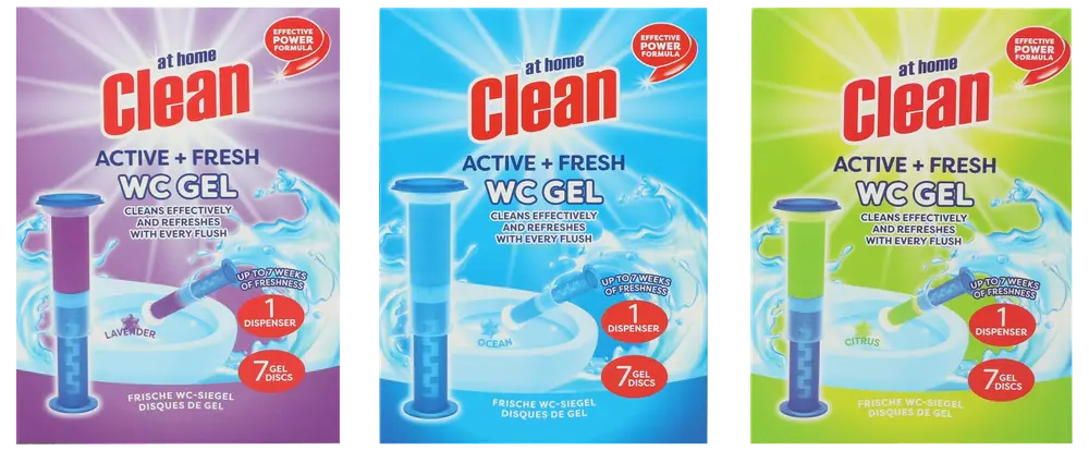 Sæt med tre toiletgelrensere i lavendel-, ocean- og citrusduft. Hver pakke indeholder én dispenser og syv gel-diske til effektiv rengøring og friskhed ved hver skylning.