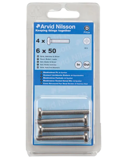 MASKINSKRUV A4 PH M6X50 4 ST