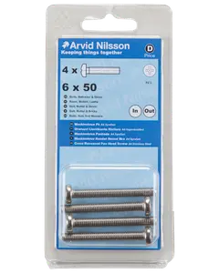 Arvid Nilsson Maskinskrue A4 PH M6 x 50 mm 4-pak