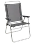 Hopfällbar utomhusstol med grått nätmaterial i sits och rygg, lätt silverfärgad metallram och svarta plastarmstöd. Passar för camping, picknick eller trädgård.