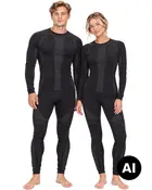 Sort langærmet termoundertøjssæt med tætsiddende trøje og leggings til mænd og kvinder. - Billedet er skabt med AI