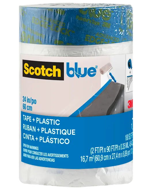 ScotchBlue™ Afdækningsplast Refill med tape – 60,9 cm x 27,4 meter