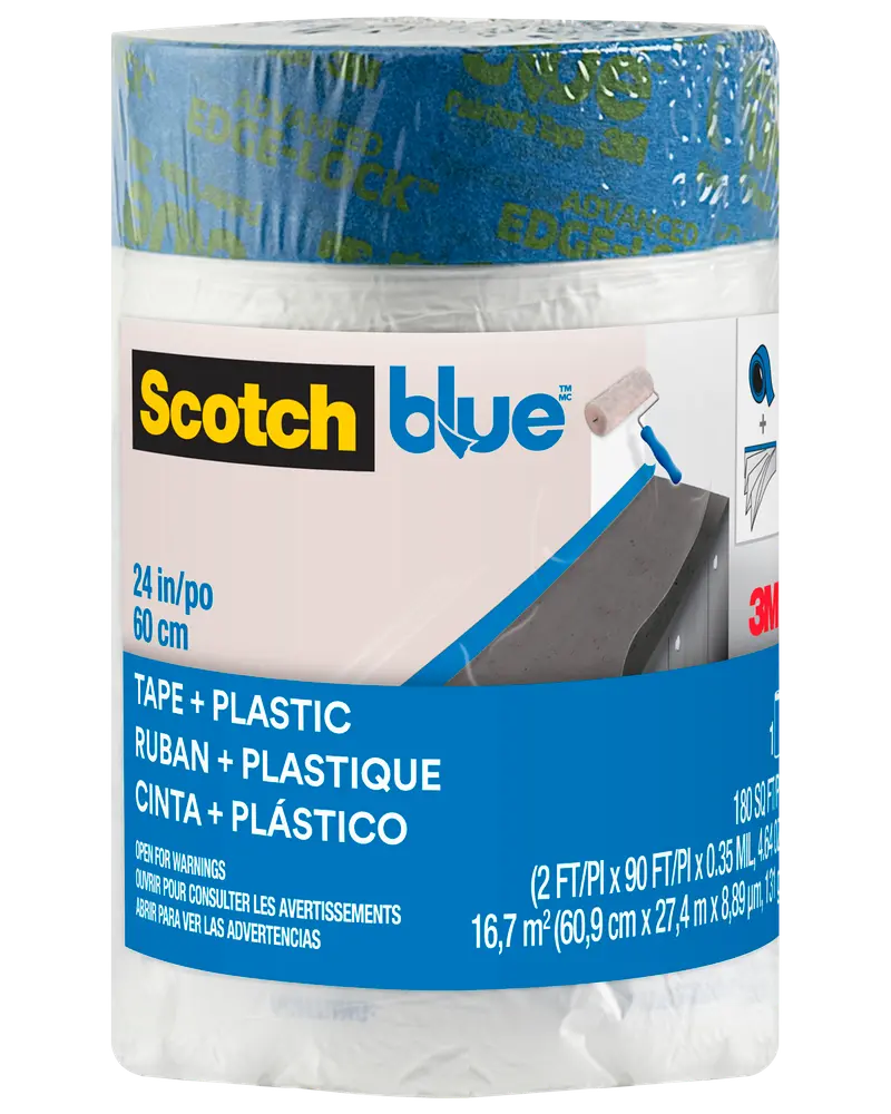 ScotchBlue™ Afdækningsplast Refill med tape – 60,9 cm x 27,4 meter