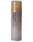 Guldspraydåse med guldfarvet låg, mærket "Gold Spray". Velegnet til dekoration af forskellige overflader. Indeholder 160 ml. Brugsanvisning og advarsler på dåsen.