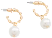 Øreringe snoet hoop med perle - guld