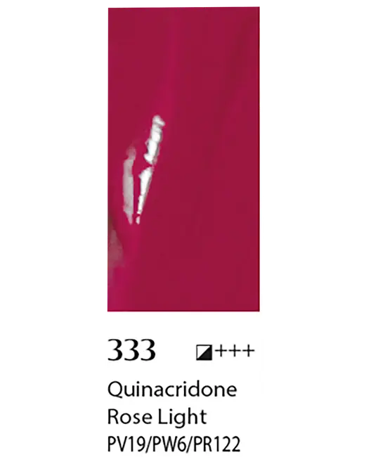 Blank skinnende mørk magenta malingprøve mærket 333 Quinacridone Rose Light, PV19/PW6/PR122.