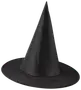 Svart häxhatt med hög, spetsig topp och bred brätte. Tillverkad av slätt tyg, perfekt för Halloween eller maskerader. Klassisk design som passar de flesta huvudstorlekar.