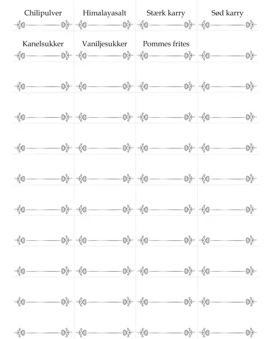Labels til krydderier og tørvarer