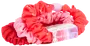 Sæt med tre stof-scrunchies i røde og lyserøde nuancer med prikker, designet til børn fra 6 år. Leveres med mærket papiretikette.