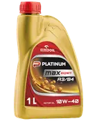1 L gylden motorolieflaske med rød hætte, mærket ORLEN OIL Platinum Max Expert A3/B4, 10W-40.