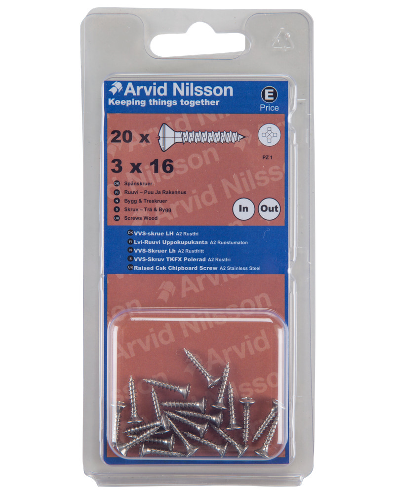 Arvid Nilsson VVS-skrue A2 3 x 16 mm 20-pak