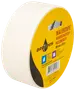 Rulle vit maskeringstejp, 38 mm bred och 25 meter lång, med gul etikett, produktinformation och utskuret handtag för enkel transport.