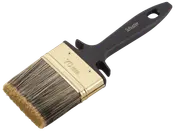 Bred 70 mm pensel med naturborst, svart ergonomiskt plasthandtag och guldfärgat metallfäste. Passar stora ytor. Handtaget har upphängningshål.