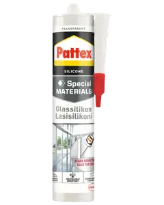 Pattex transparent silikoneforsegling til glas, patron med dyse. Velegnet til specialmaterialer, varme- og kulderesistent, stærk vedhæftning, ideel til vinduer og glasflader.