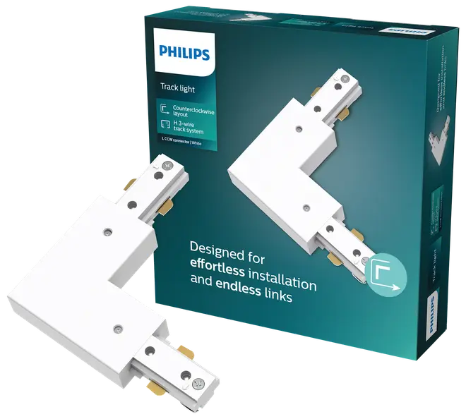 Philips L-stik til skinnesystem, hvid, mod uret, 3-leder system. Nem installation og sammenkobling af skinnespots. Leveres med stik og emballage.
