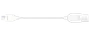 Hvid opladerkabel med USB-A-stik og Lightning-stik, slankt kabel med afrundede hvide stikhoveder.