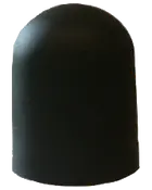 Svart gummiändhylsa med rundad topp, utformad för att passa över rör eller stänger för skydd och säkerhet. Hållbart, flexibelt material för inomhus- och utomhusbruk.
