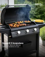 Sort gasgrill med 3 brændere ses på terrasse