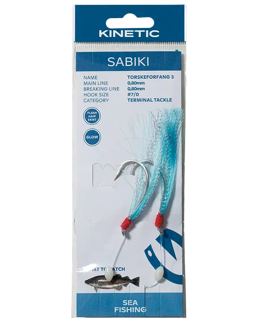 Kinetic Sabiki havfiskeri terminal tackle-pakke med to selvlysende kroge med flash hair skirt og agnclips til saltvandsfiskeri.