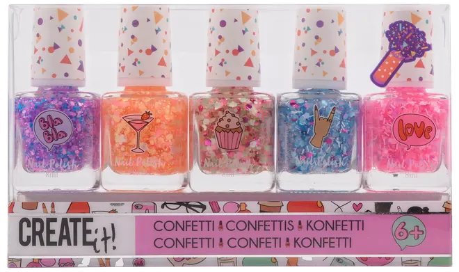 CREATEit Neglelak med konfetti 5 x 8 ml