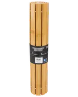 Rullad bambubadrumsmatta, naturträfärg, ribbad design för vattenavrinning, svart etikett, storlek 400x600mm, miljövänlig och lämplig för badrum.