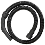 Fleksibel sort støvsugerslange med rillede tekstur, ergonomisk buet håndtag og forbindelsesender til nem montering på støvsuger og tilbehør. Holdbar plastkonstruktion.