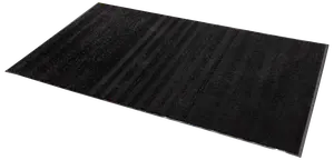 Rektangulär svart badmatta med diskret randigt mönster, tillverkad av mjukt, absorberande material. Halkfri baksida för säkerhet. Passar badrum, modern och minimalistisk design.
