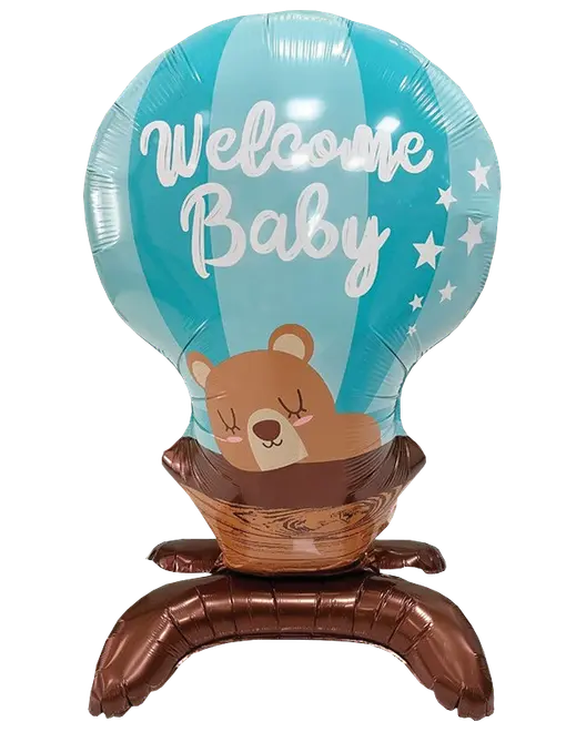 Folieballon på fod 66 cm - "Welcome baby" blå