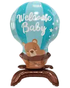 Folieballon på fod 66 cm - "Welcome baby" blå