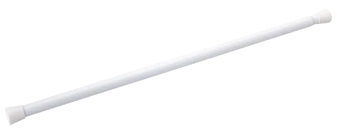 Hvid justerbar spændestang med gummiender, velegnet til gardiner eller bruseforhæng. Cylinderformet, let og nem at montere uden værktøj.