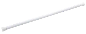 Vit justerbar spännstång med gummitoppar, passar för gardiner eller duschdraperier. Cylindrisk design, lätt och enkel att montera utan verktyg.