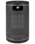 Kompakt cylindrisk elektrisk värmare med digital temperaturdisplay, svart gallerfront och touchkontroller upptill. Passar små rum, Heatmax-logotyp längst ner framtill.