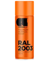 400 ml spraydåse med Cosmoslac premium akrylmaling i RAL 2003 pastel orange. Dåsen har orange låg og etiket med tydelig sort tekst for nem genkendelse.