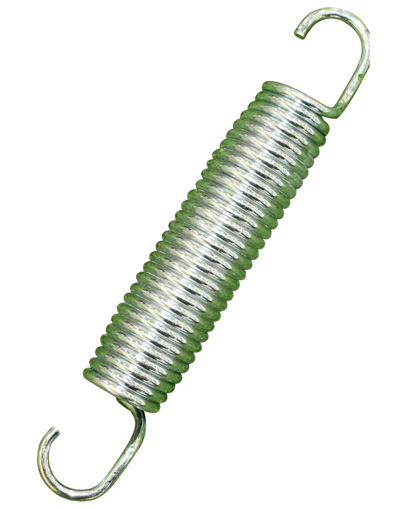 Metalfjeder med tætsnoet krop og åbne kroge i begge ender, sølvfarvet. Velegnet til mekaniske applikationer, reparationer eller udskiftning, hvor spænding kræves.