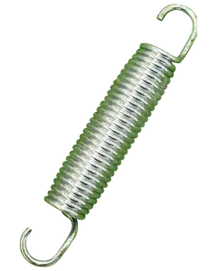 Metalfjeder med tætsnoet krop og åbne kroge i begge ender, sølvfarvet. Velegnet til mekaniske applikationer, reparationer eller udskiftning, hvor spænding kræves.