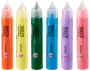 Sæt med seks Jolly voks-penne, 30 ml hver, i orange, gul, grøn, blå, lilla og pink. Gennemsigtige hætter, cylinderformet, mærket til hobbybrug.