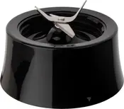 Sort blenderkniv med to skarpe rustfri stålblade, monteret i en rund plastikbase. Velegnet til at blende og hakke, passer til standard blenderglas.