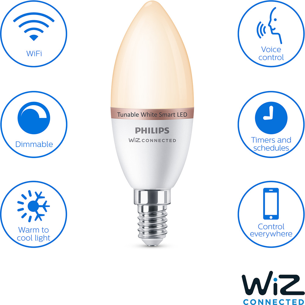 PHILIPS Smart LED-pære 4,9W E14 C37 - WarmToCool