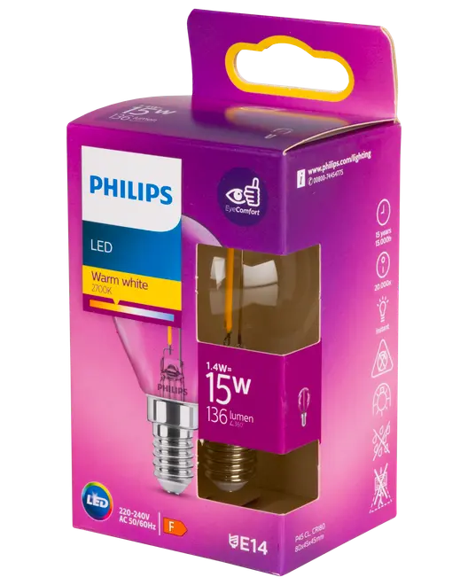 PHILIPS LED klotlampa 2W E14 P45