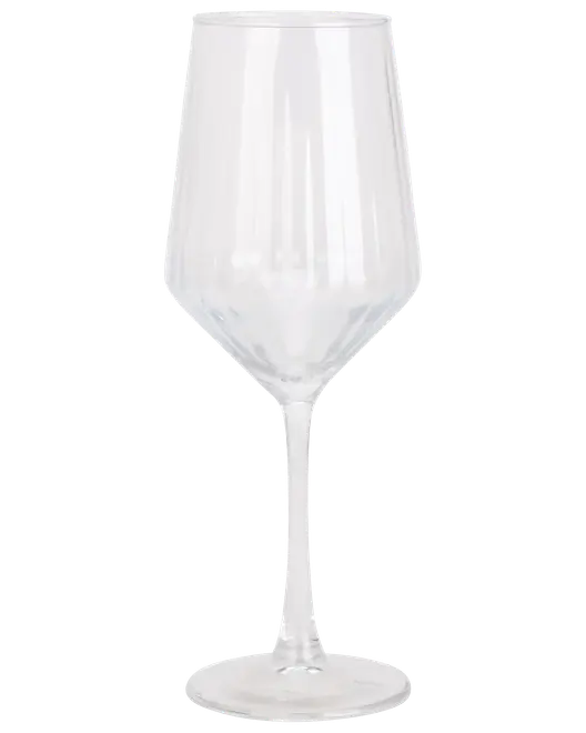 Klar vinglas med høj, slank stilk og bred, rund skål, der smalner let ved kanten. Elegant design, velegnet til servering af rød- eller hvidvin.